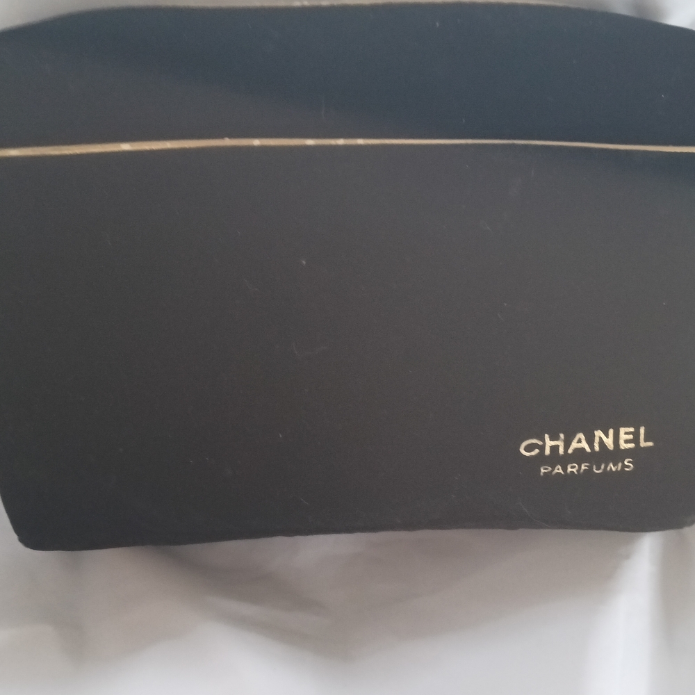 Same Day Shipping CHANEL Elegant Black Pouch with Gold Accents